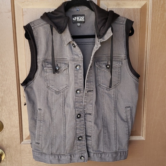 denim jacket hooded vest